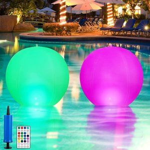 NEW 2 Pack 14'' Solar LED Pool Lights Inflatable Glow Ball w/ Remote Con…